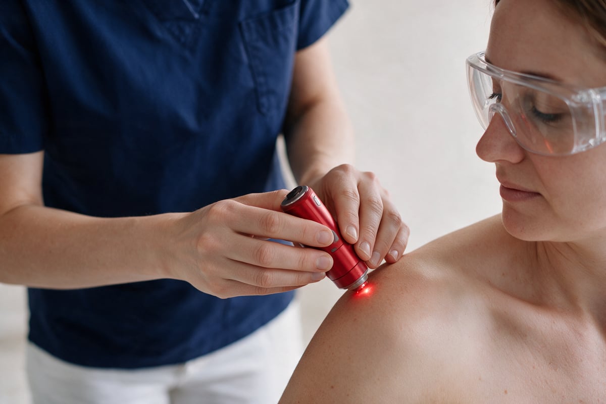 Lasertherapie im Schulterbereich.
